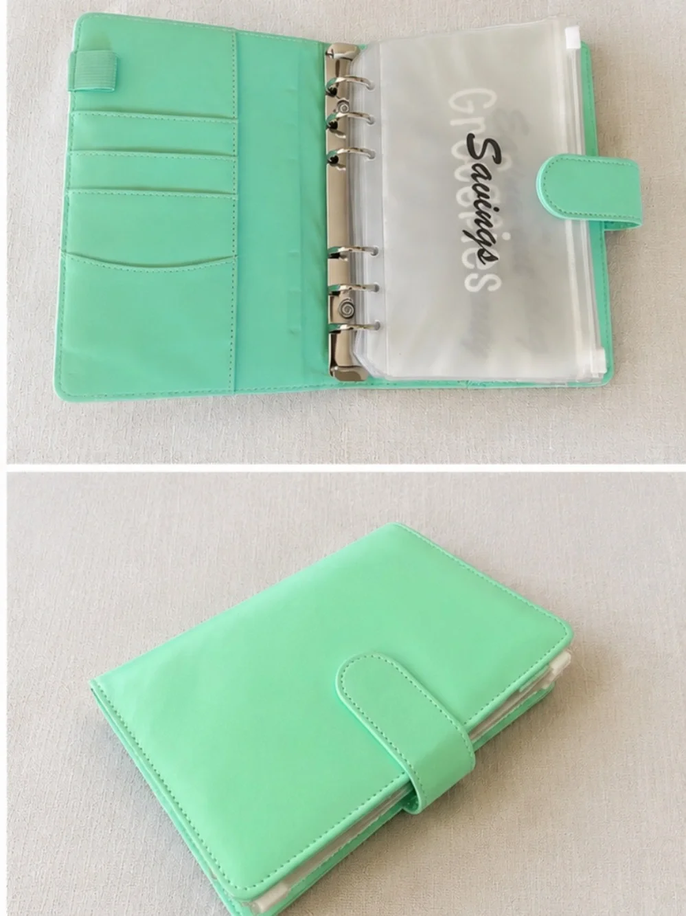 Mint Green Organizer Binder with Card Slots and Snap Closure